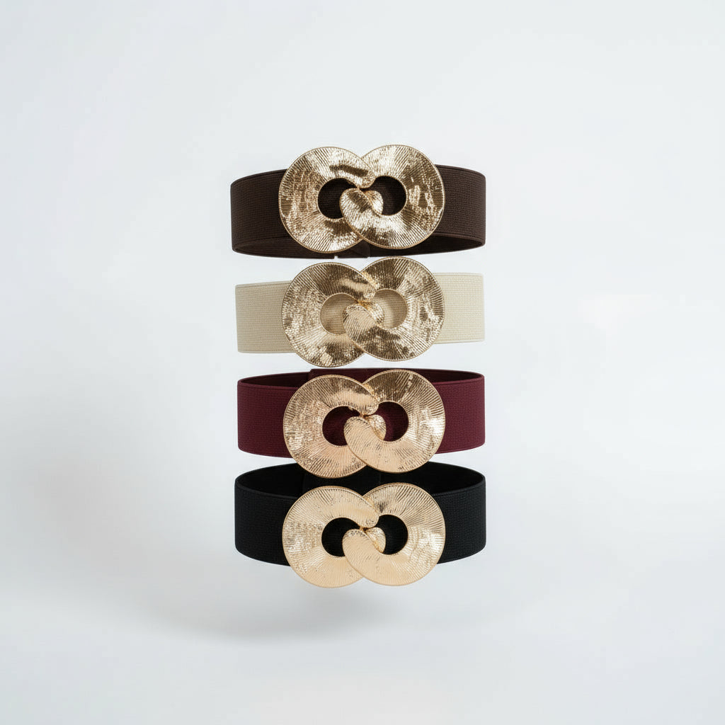 Four belts with gold circular buckles 73 cm