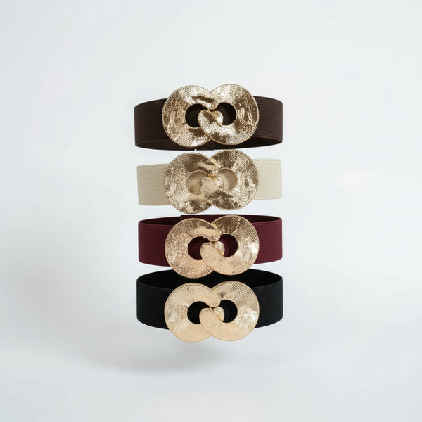 Four belts with gold circular buckles 73 cm