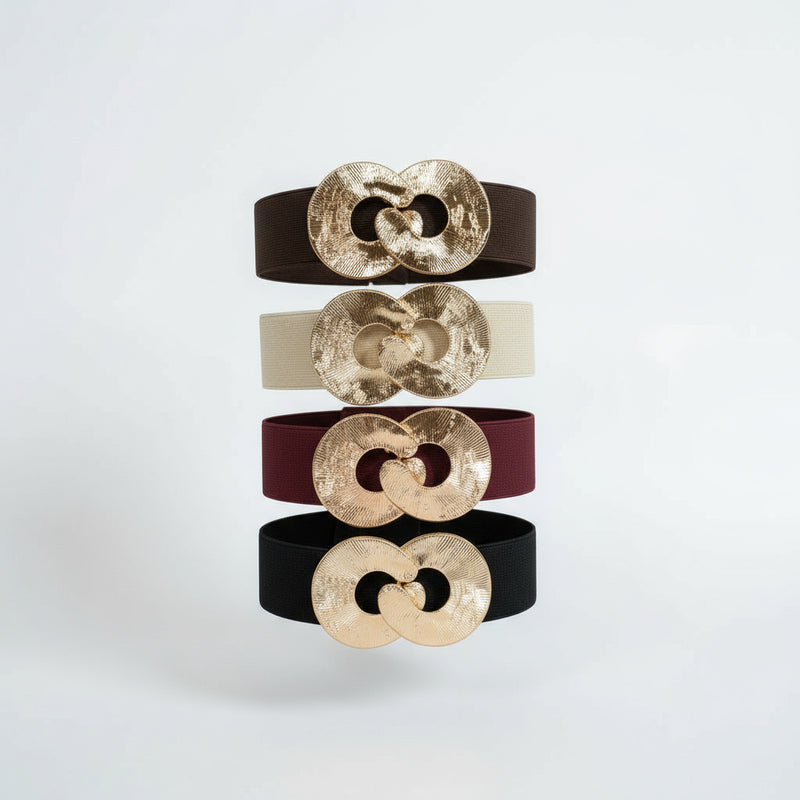 Four belts with gold circular buckles 73 cm