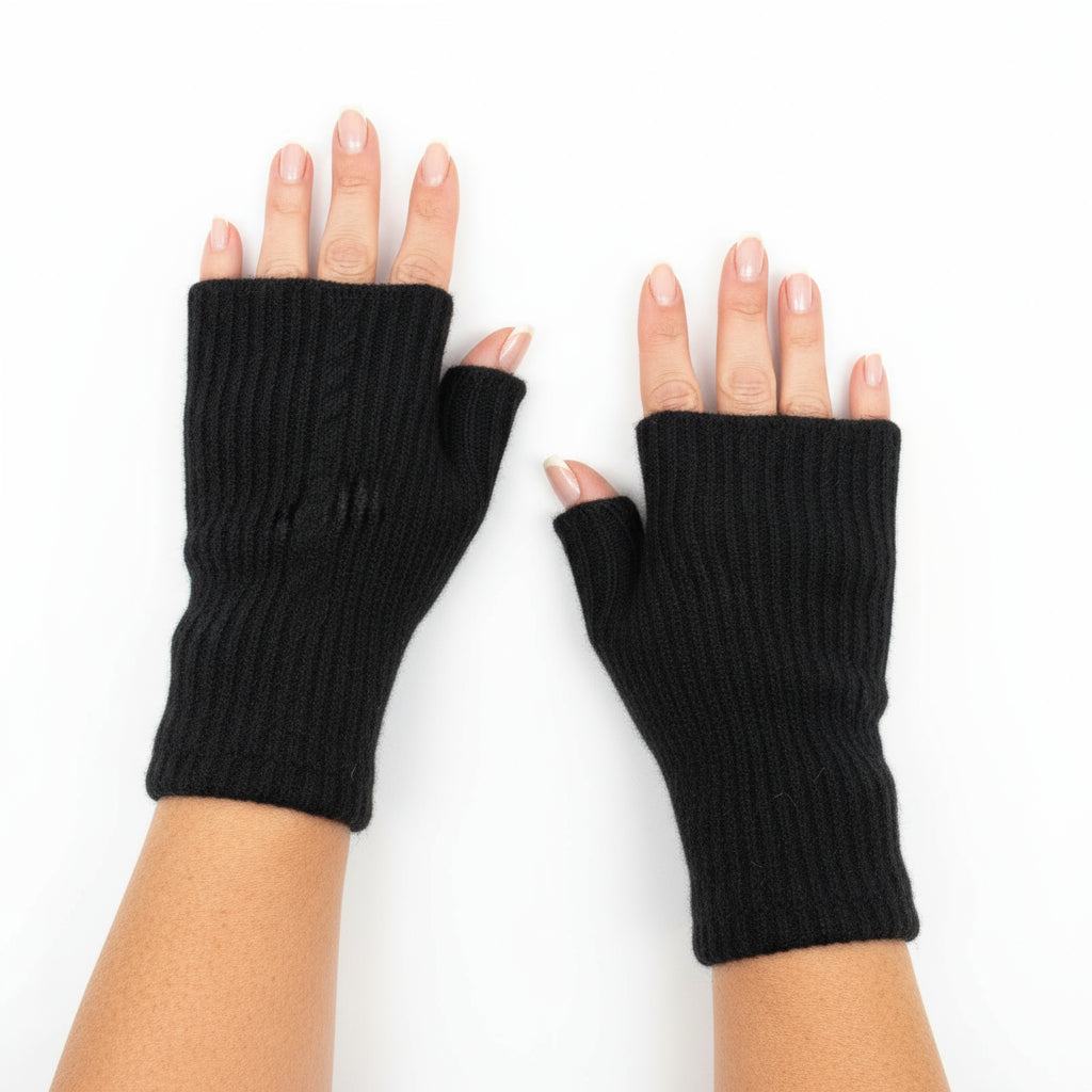 Ellie Cashmere Fingerless Gloves - BLACK