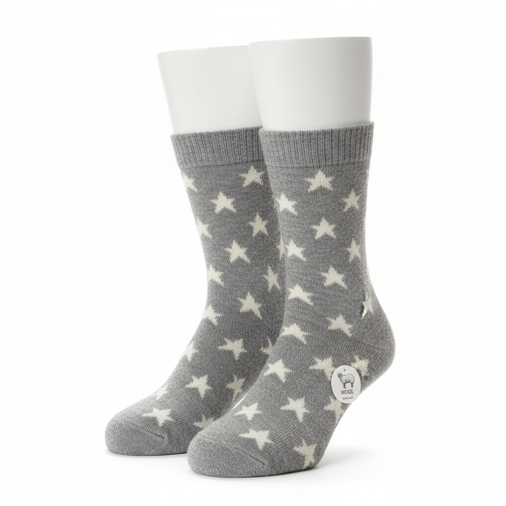 Ada - Wool Blend Star Socks - Grey