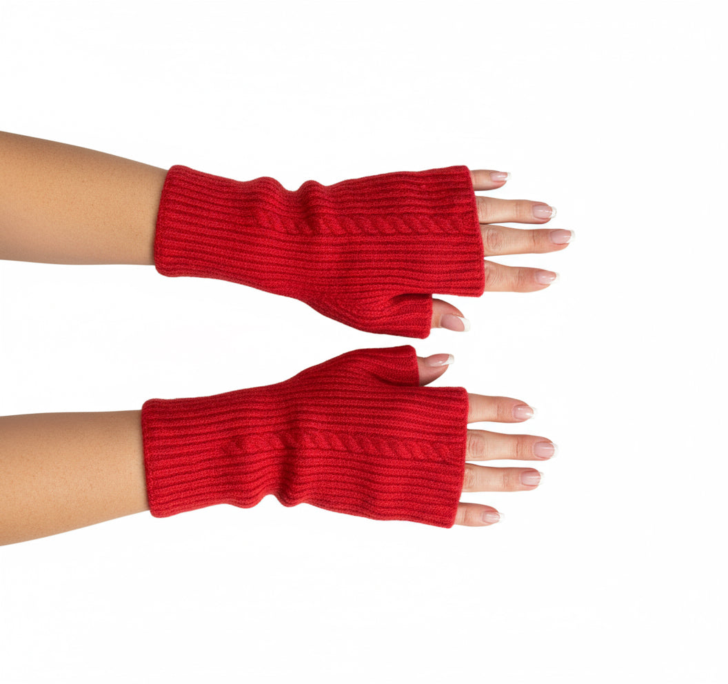Ellie Cashmere Fingerless Gloves - Rust