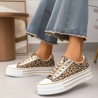 Leopard print canvas trainer shoe, lace detail with gold foil 