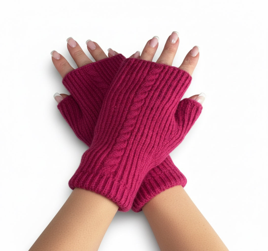 Ellie Cashmere Fingerless Gloves - MAGENTA