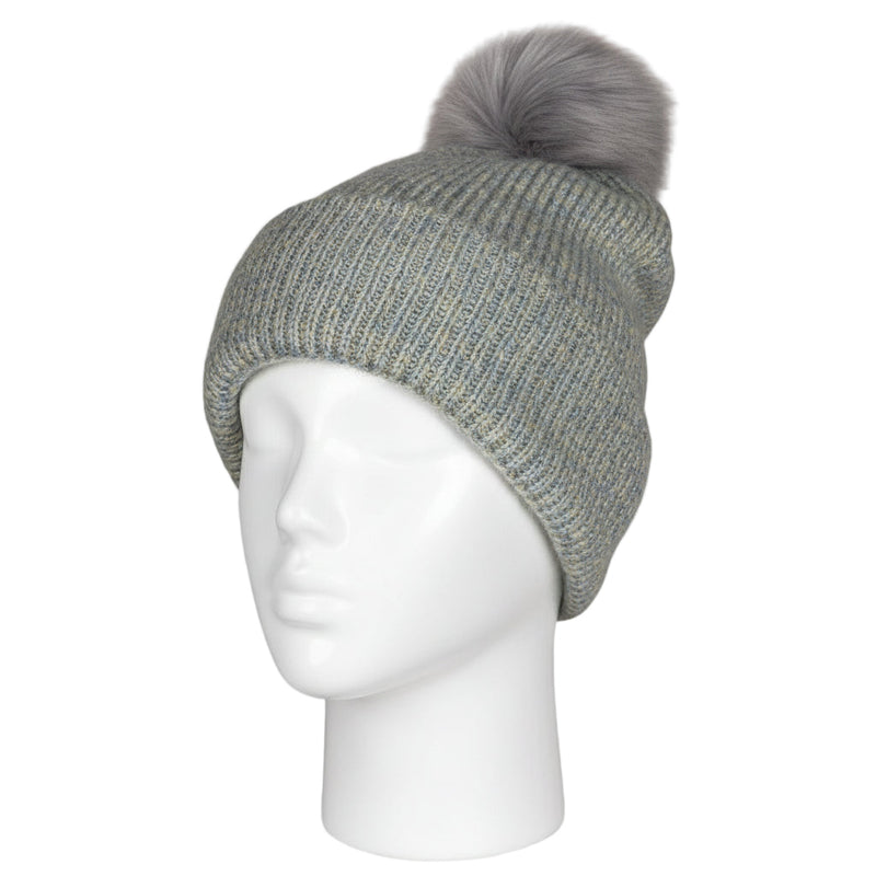 Gray knit beanie with a pom-pom 