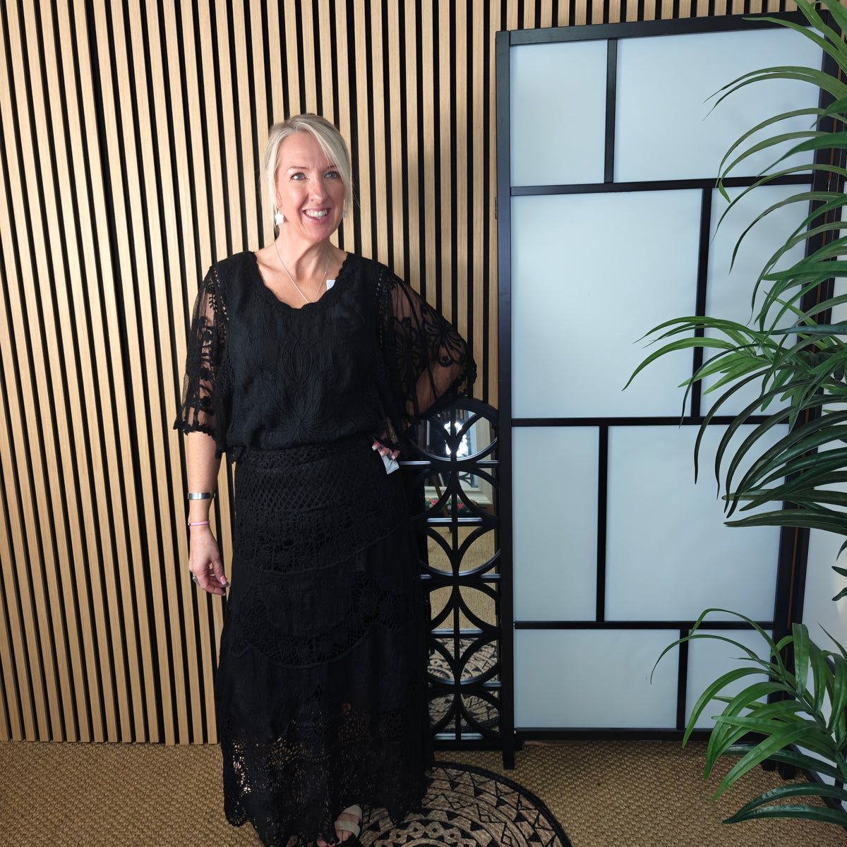 Black crochet skirt and top 