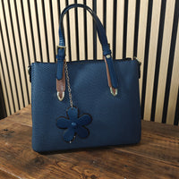 Flower charm hand bag, 2 short handles, colour navy 