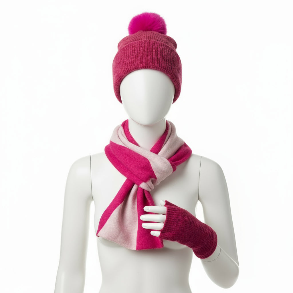 Ellie Cashmere Fingerless Gloves - MAGENTA