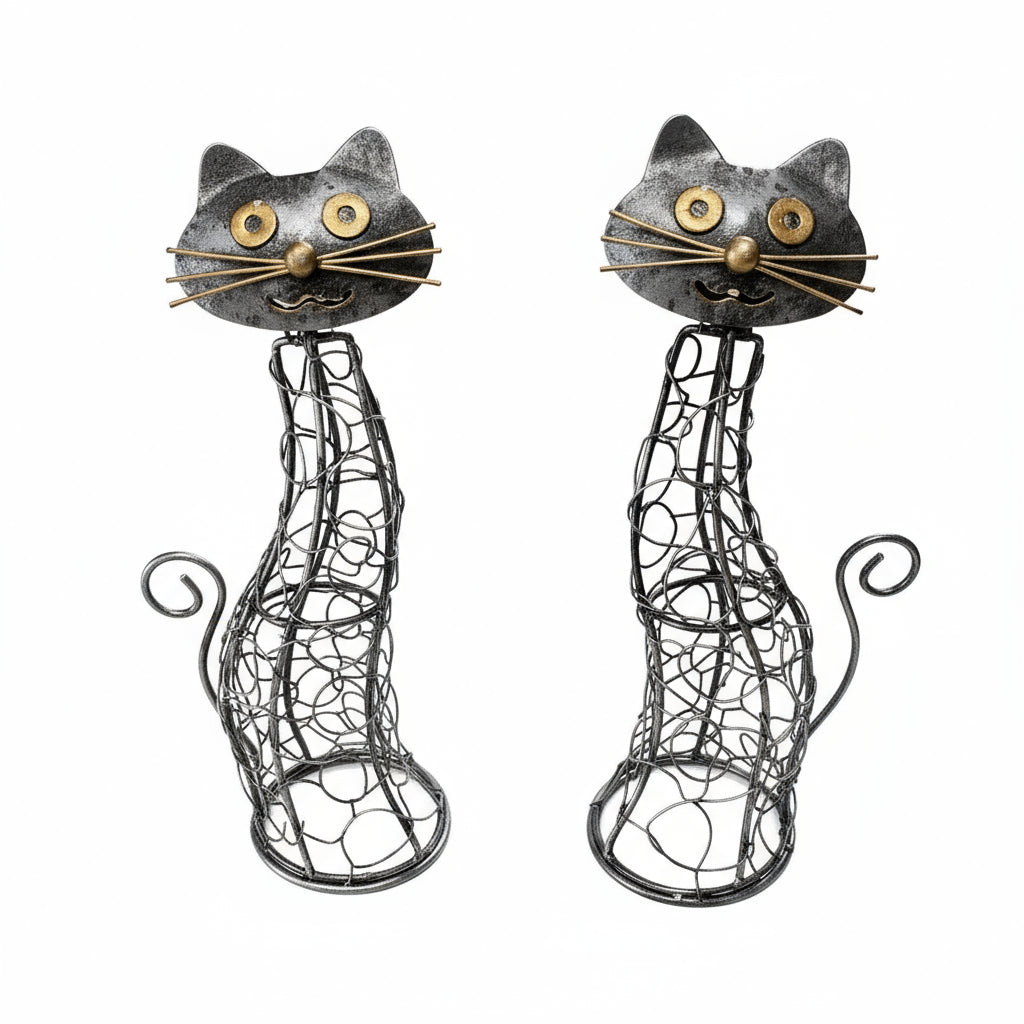 Two wire cat sculptures 