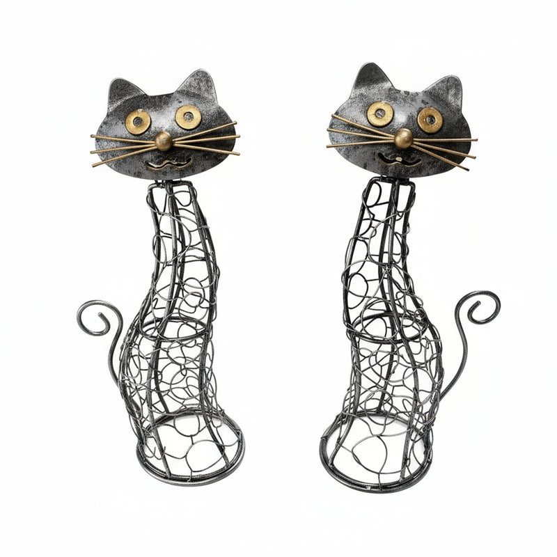 Two wire cat sculptures 