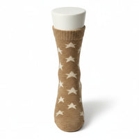 Brown sock with white star patterns 