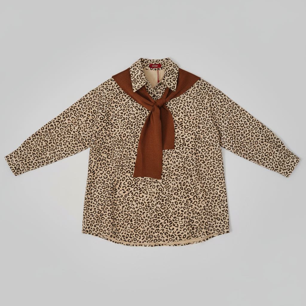  leopard print shirt and brown scarf Swade feel