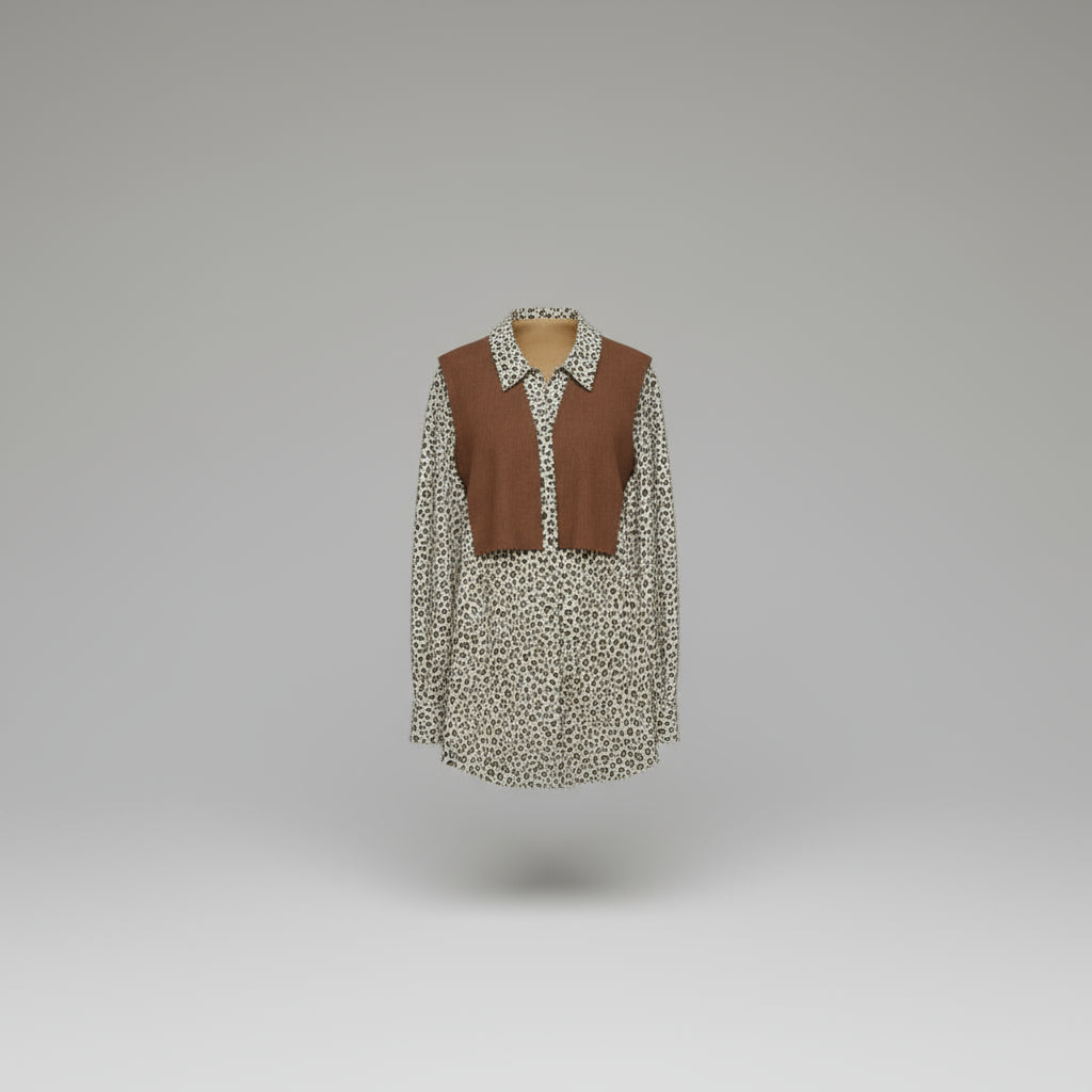  leopard print shirt and brown scarf Swade feel