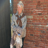  leopard print shirt and brown scarf Swade feel