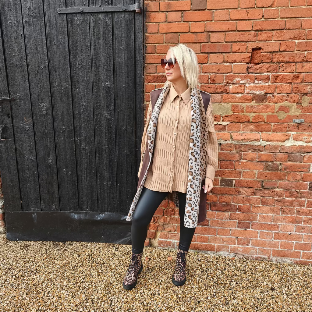 This luxurious suede-effect gilet features a plush animal fur lining that elevates both style and warmth. Designed for sophistication and practicality