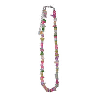 Necklace with multicolored beads on a white background