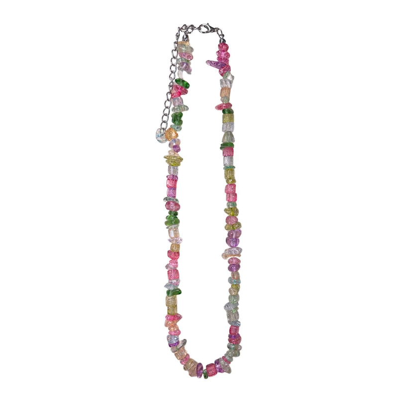 Necklace with multicolored beads on a white background