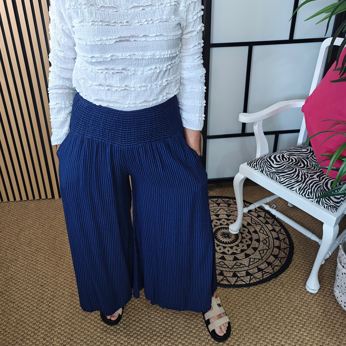  culottes elasticated waistband navy 