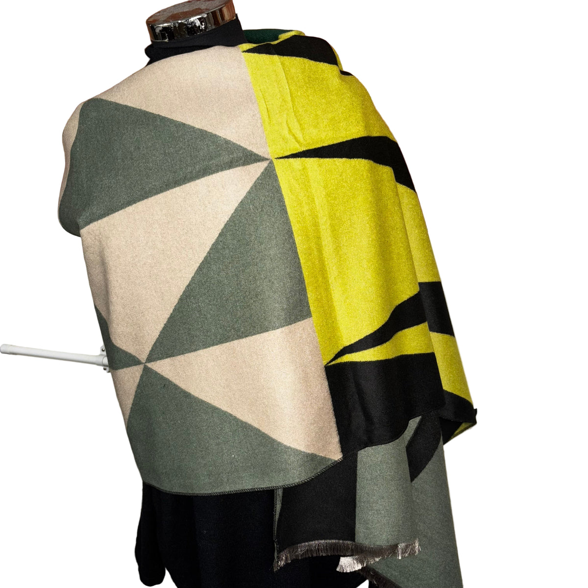 bold cashmere scarf perfect for laying and gifting, mustard and green