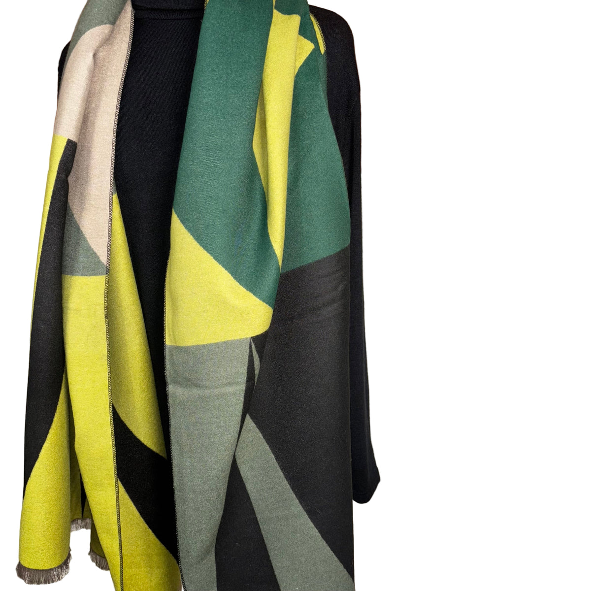 bold cashmere scarf perfect for laying and gifting, mustard and green