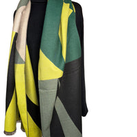 bold cashmere scarf perfect for laying and gifting, mustard and green