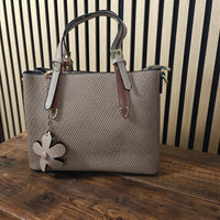 Flower charm hand bag, 2 short handles, colour taupe
