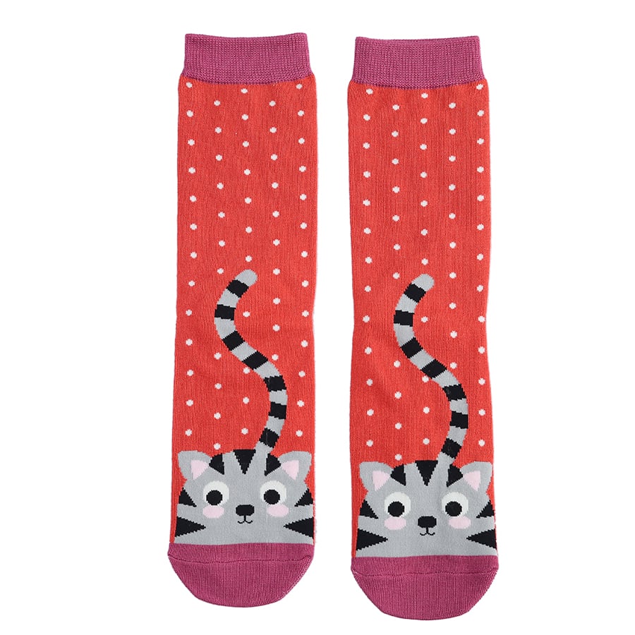 Kitty & Spots Socks Burnt Orange