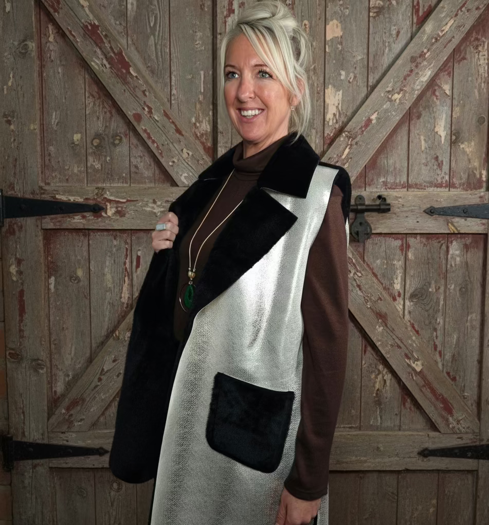 black and gold gilet  