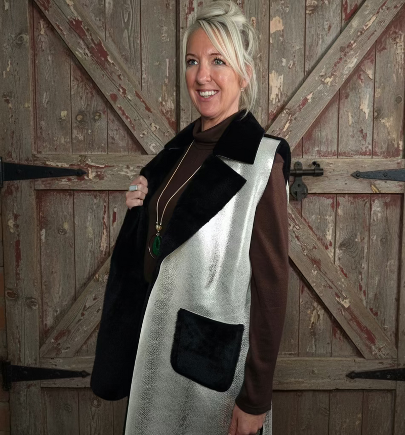 black and gold gilet  