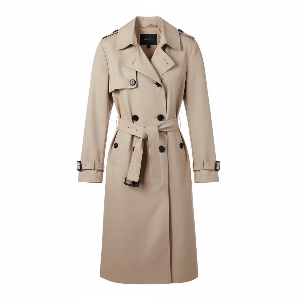 Beige trench coat on a white background